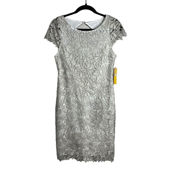 NWT Alice + Olivia Clover Metallic Lace OpenBack Mini Dress Light Silver Size 6 - Picture 2 of 14